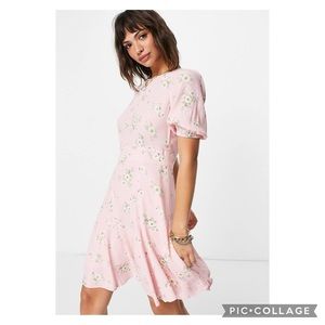 & Other Stories Pink Floral NWT Puff Sleeve Mini Dress Size 6